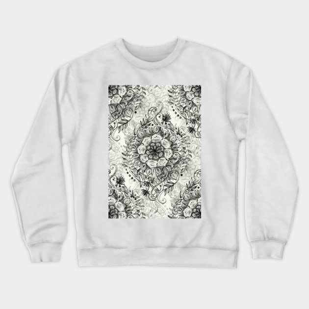Messy Boho Floral in Charcoal and Cream Crewneck Sweatshirt by micklyn